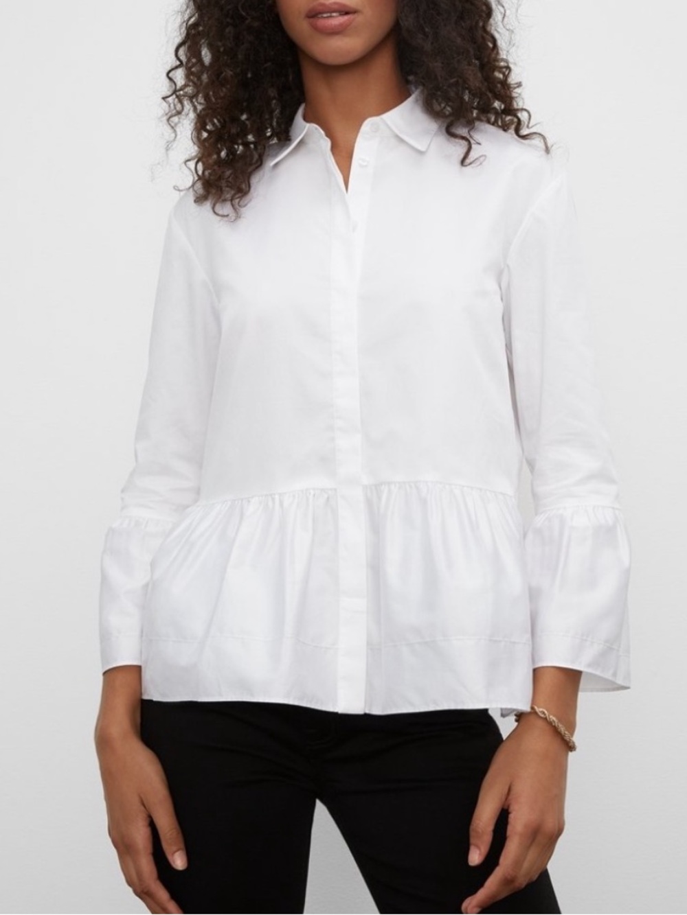 Club Monaco White Ruffle Hem Cotton Poplin Button Shirt Small
